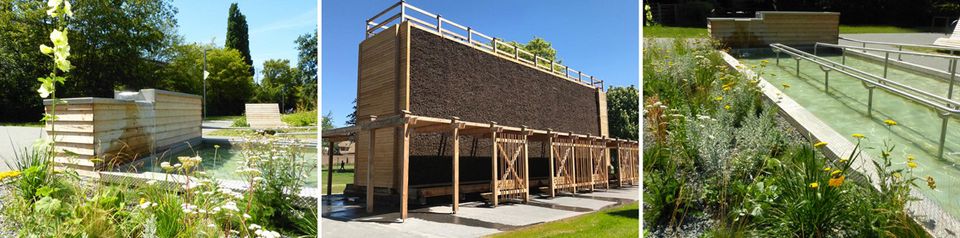 Kneipp-Armbadbecken, Gradierwerk und Kneipp-Tretbecken im Kurpark Xanten